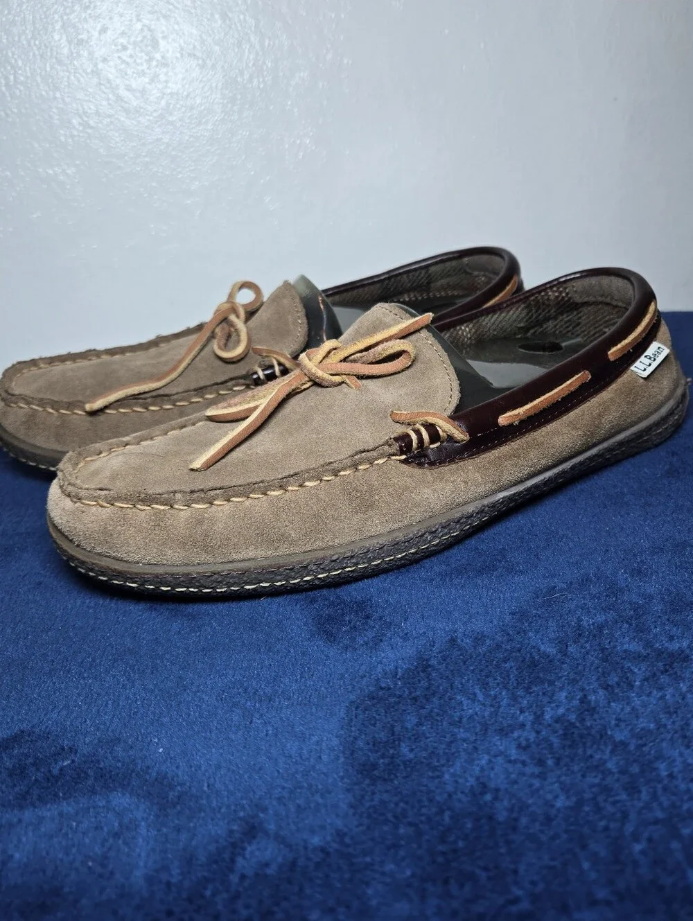 L.L.Bean Handsewn Flannel Lined Leather Moccasin Slipper Brown Mens Size 7
